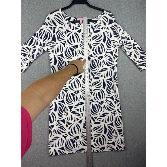 Lilly Pulitzer Dress Women S Blue Geometric‎ Stretch Leaf Tropical Preppy Spring - Picture 4 of 7